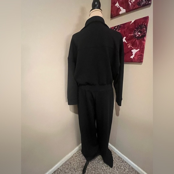 Spanx Air Essentials Black Wide Leg, Zipfront Jumpsuit, XL Petite - Picture 7 of 11